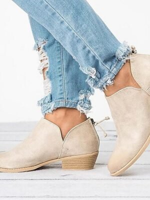 Western Low Heel Pink Faux Leather Ankle Boots - Image 4