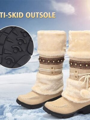 Winter Faux Fur Round Toe Chunky Heel Snow Boots - Image 6