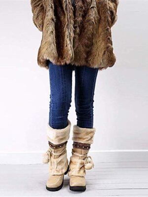Winter Faux Fur Round Toe Chunky Heel Snow Boots - Image 8