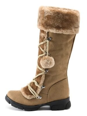 Winter Knee-High Faux Fur Pom-Pom Boots - Image 3