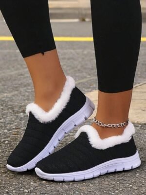 Winter Plush Fur Lined Slip-On Shoes - Image 1