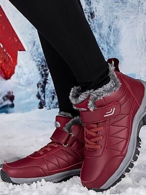 Winter Waterproof Faux Fur Lined Round Toe Wedge Heel Boots - Image 1