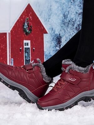 Winter Waterproof Faux Fur Lined Round Toe Wedge Heel Boots - Image 3