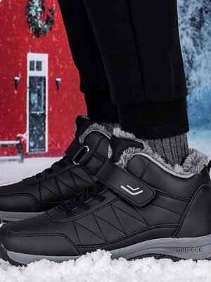 Winter Waterproof Faux Fur Lined Round Toe Wedge Heel Boots - Image 4