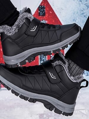 Winter Waterproof Faux Fur Lined Round Toe Wedge Heel Boots - Image 5