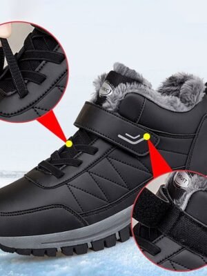 Winter Waterproof Faux Fur Lined Round Toe Wedge Heel Boots - Image 7