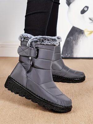 Winter Waterproof Fur Lined Round Toe Wedge Heel Snow Boots - Image 1