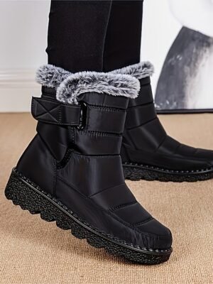 Winter Waterproof Fur Lined Round Toe Wedge Heel Snow Boots - Image 10