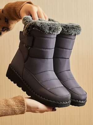 Winter Waterproof Fur Lined Round Toe Wedge Heel Snow Boots - Image 15