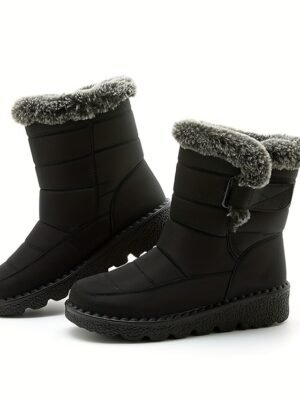 Winter Waterproof Fur Lined Round Toe Wedge Heel Snow Boots - Image 6