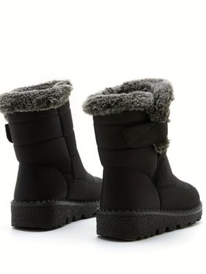 Winter Waterproof Fur Lined Round Toe Wedge Heel Snow Boots - Image 7