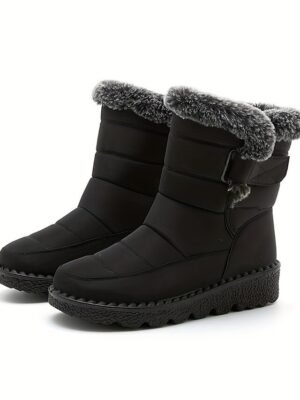 Winter Waterproof Fur Lined Round Toe Wedge Heel Snow Boots - Image 9