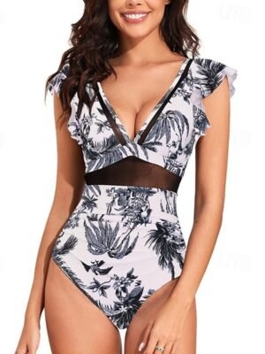 Women's Stretchy Solid Deep V Sleeveless One Piece Swimsuit - Image 14