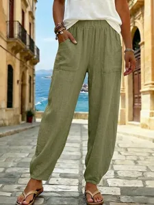 damen-100-baumwolle-sommerhose-hosen-hos-armeegrun-7