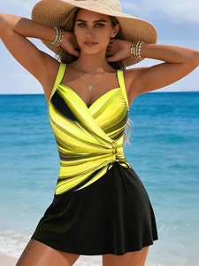 damen-badeanzug-badekleider-hoher-schnit-gelb-8