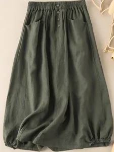 damen-basic-lassig-midi-hohe-taille-rock-armeegrun-9