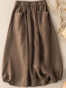 damen-basic-lassig-midi-hohe-taille-rock-khaki-4