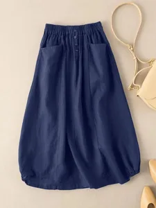 damen-basic-lassig-midi-hohe-taille-rock-marineblau-15