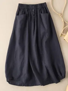 damen-basic-lassig-midi-hohe-taille-rock-schwarz-1