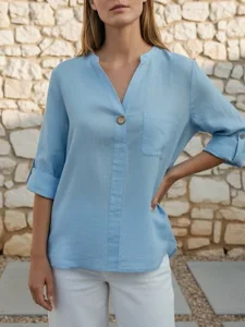 damen-baumwoll-leinen-hemden-bluse-tasch-blau-7