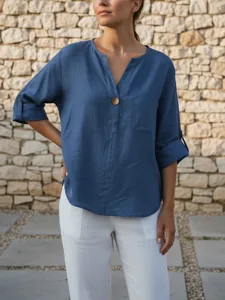 damen-baumwoll-leinen-hemden-bluse-tasch-marineblau-3