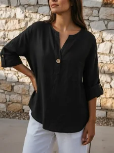 damen-baumwoll-leinen-hemden-bluse-tasch-schwarz-4