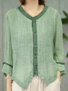 damen-baumwoll-leinen-hemden-knopfe-einf-hellgrun-2