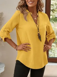 damen-baumwoll-leinen-hemden-sommerobert-gelb-1