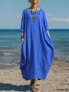 damen-baumwoll-leinen-maxi-kleid-shift-k-blau-7