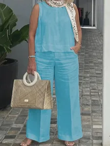 damen-baumwoll-leinen-sets-hosen-sets-bo-blau-5