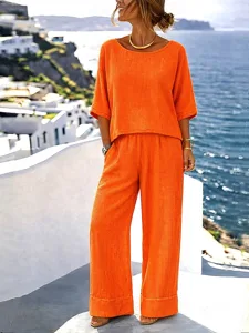 damen-baumwoll-leinen-sets-hosen-sets-bo-orange-12