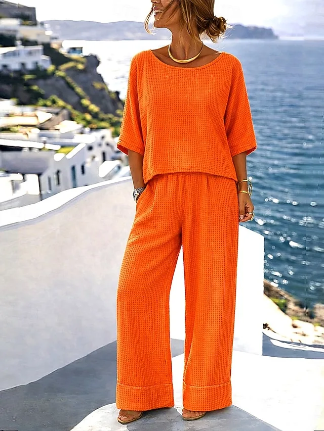 damen-baumwoll-leinen-sets-hosen-sets-bo-orange-12