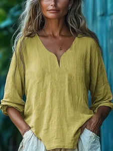 damen-baumwoll-mischung-boho-hemd-bluse-gelb-4