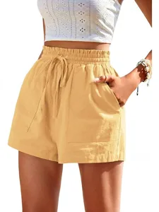 damen-baumwoll-mischung-shorts-stoffhose-gelb-10