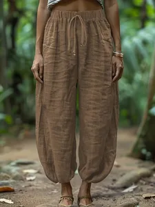 damen-baumwolle-leinen-hosen-baggy-hosen-kaffee-4