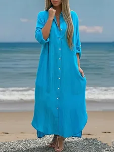 damen-baumwolle-leinen-maxi-kleid-shift-blau-10