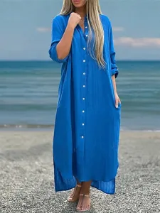 damen-baumwolle-leinen-maxi-kleid-shift-konigliches-blau-5