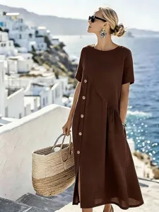 damen-baumwolle-leinen-midi-kleid-a-lini-braun-4