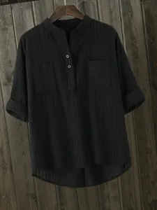 damen-bluse-baumwollhemd-einfarbig-elega-schwarz-7