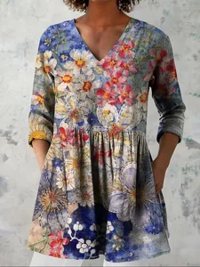 damen-bluse-druck-blumen-urlaub-taglich-konigsblau-5