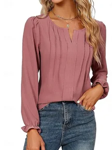 damen-bluse-einfarbig-elegant-taglich-st-rosa-1