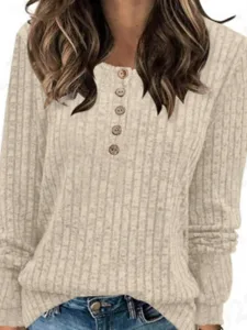 damen-bluse-knopfe-strick-einfarbig-stil-aprikose-2