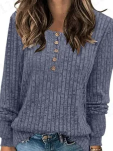 damen-bluse-knopfe-strick-einfarbig-stil-blau-8