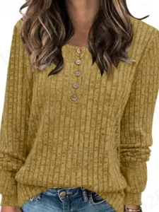 damen-bluse-knopfe-strick-einfarbig-stil-gelb-7