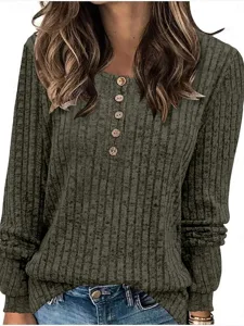 damen-bluse-knopfe-strick-einfarbig-stil-grun-6