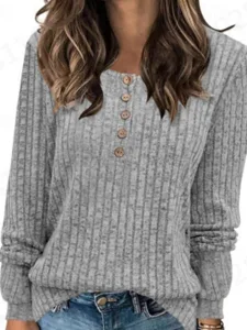 damen-bluse-knopfe-strick-einfarbig-stil-hellgrau-9