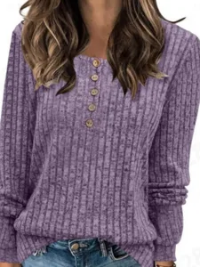 damen-bluse-knopfe-strick-einfarbig-stil-purpur-3
