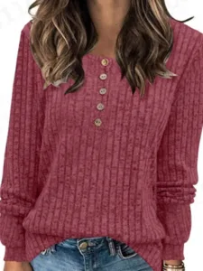damen-bluse-knopfe-strick-einfarbig-stil-rote-5