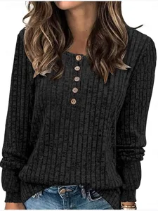 damen-bluse-knopfe-strick-einfarbig-stil-schwarz-4