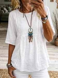 damen-bluse-kunstbaumwollleinen-einfarbi-wei-1